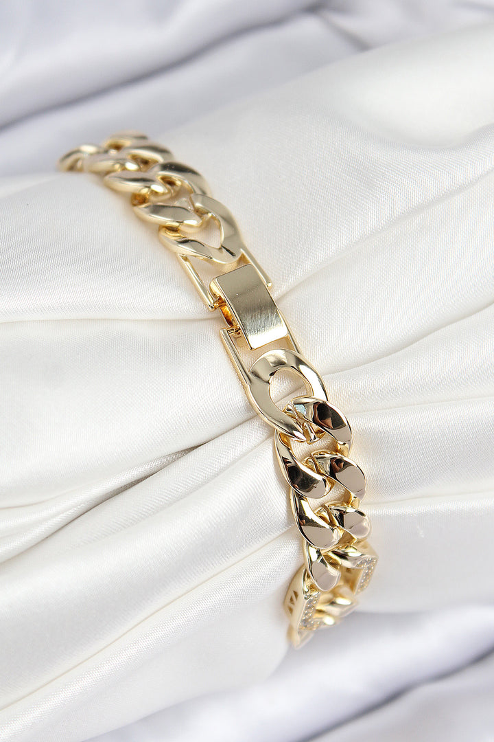 EBJ VIP Rice Zircon Stone Parted Chain Model Gold Color Women's Bracelet - Wismar