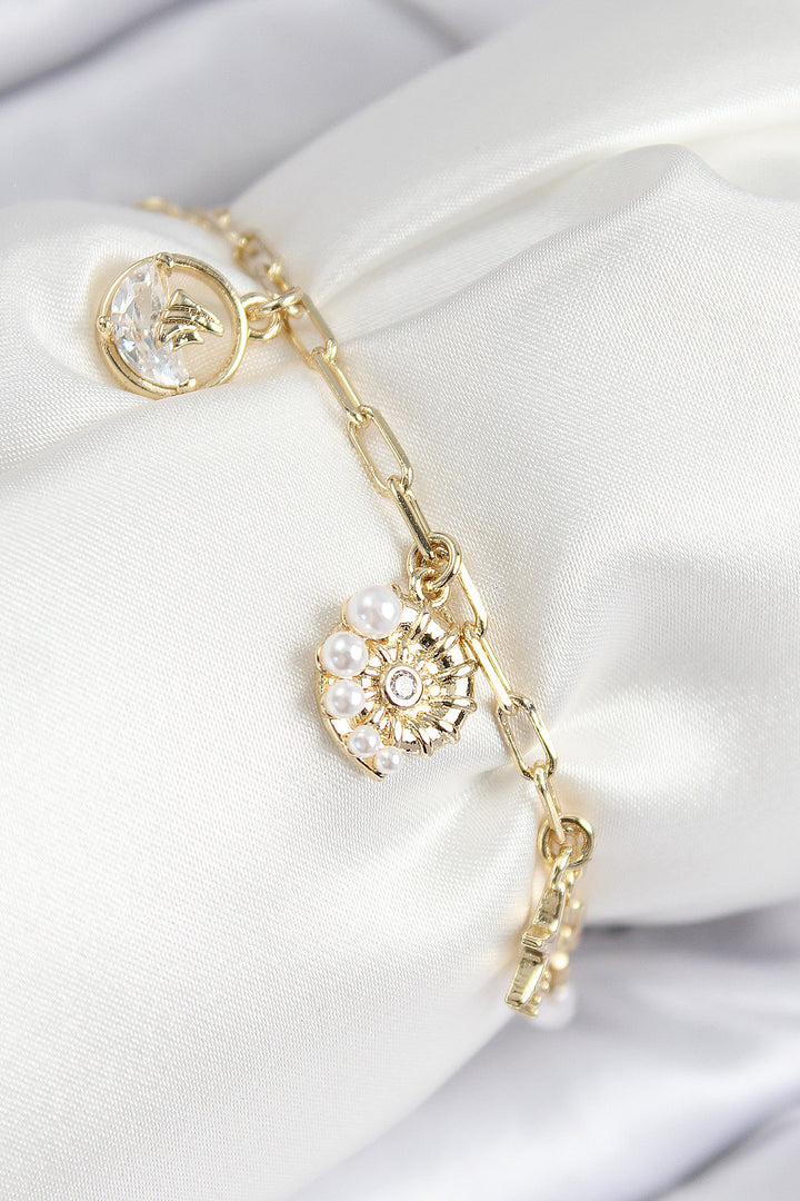 EBJ Rice Zircon Stone Sea Shell Model Gold Color Women's Bracelet - Middleton