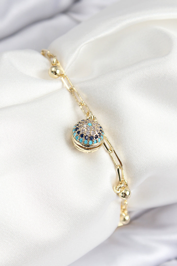 EBJ Rice Zircon Stone Evil Eye Bracelet Model Gold Color Women's Bracelet - Caledon