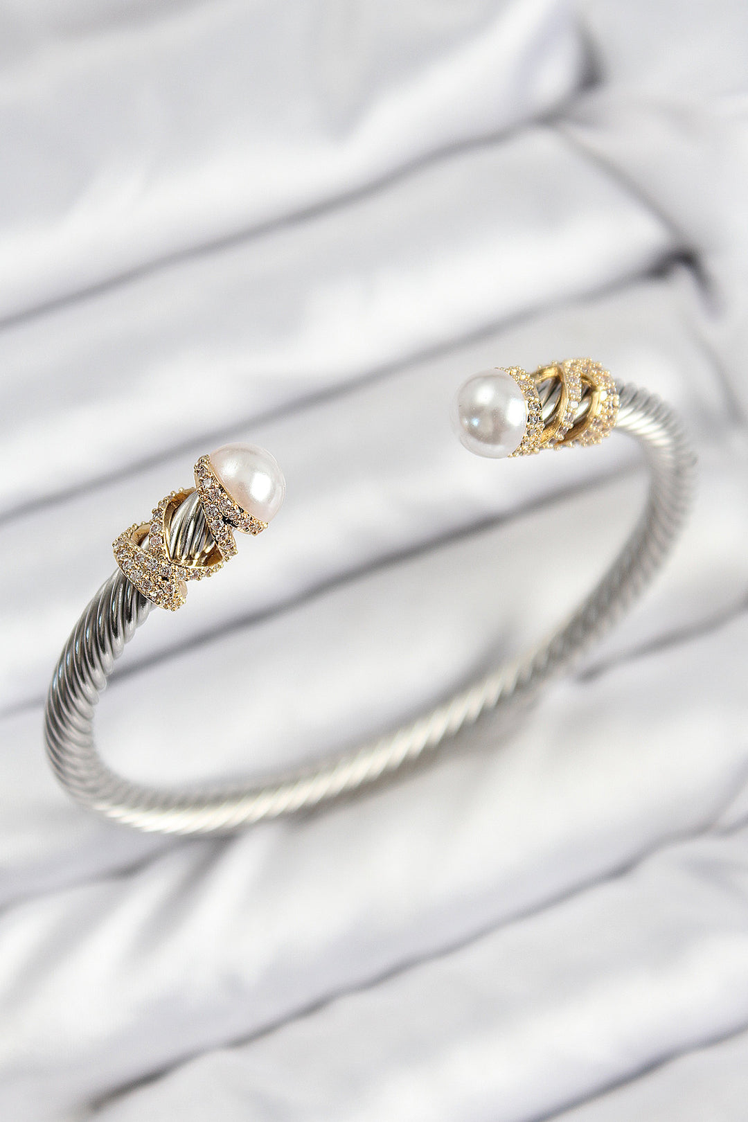EBJ 316L Stainless Steel Zircon Stone Pearl Model Gold and Silver Color Women's Bracelet - Sheboygan