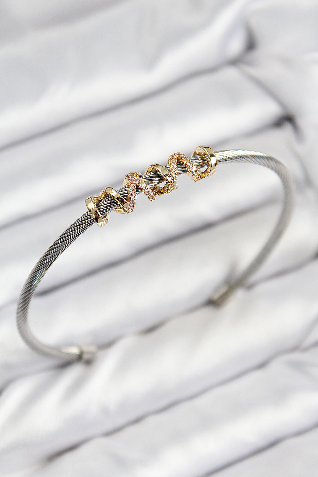 EBJ 316L Stainless Steel Zircon Stone Model Gold and Silver Color Women's Bracelet - Bismarck