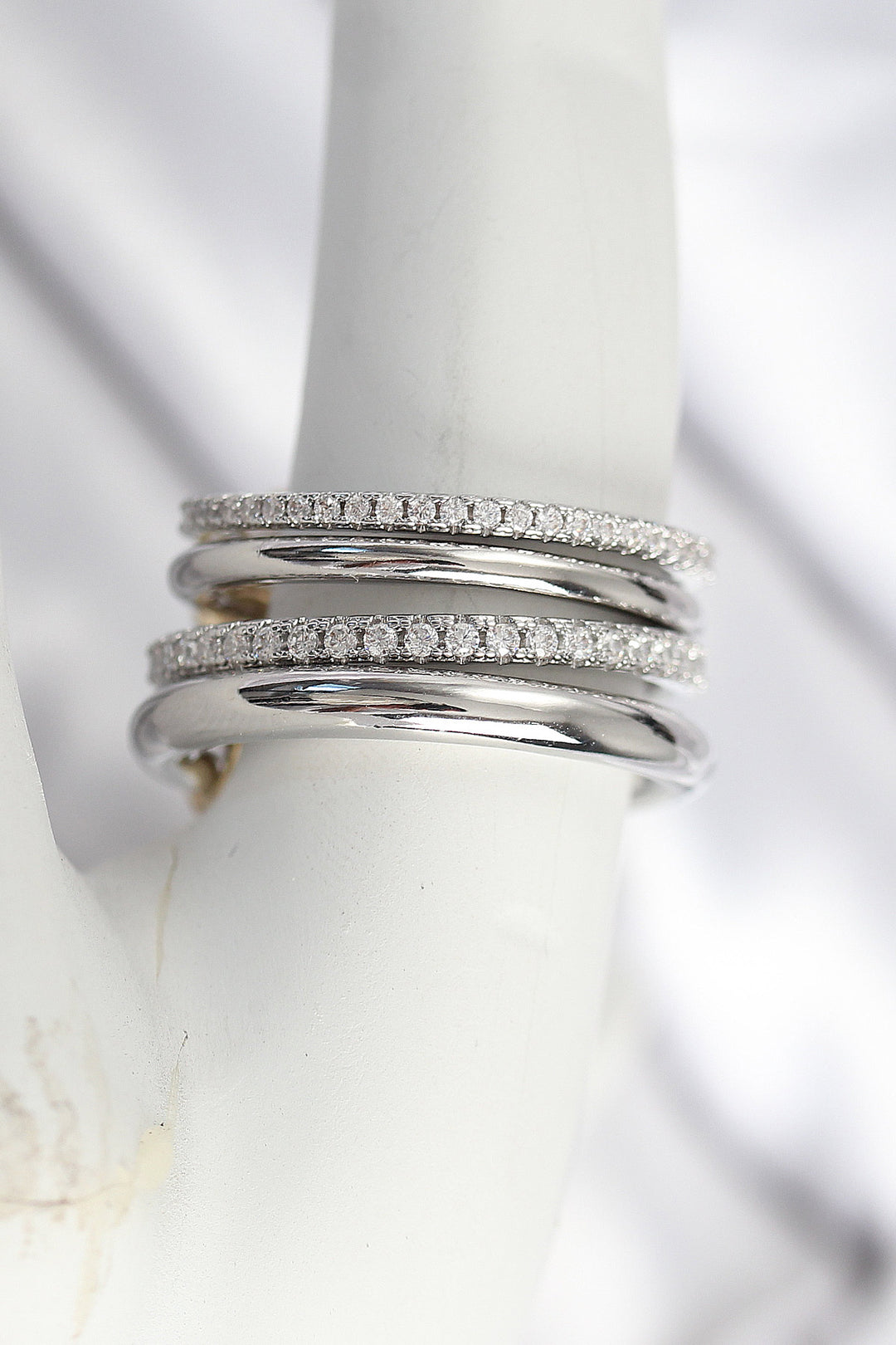 EBJ Rice Silver Color Zircon Stone 4-Piece Women's Ring - Asti