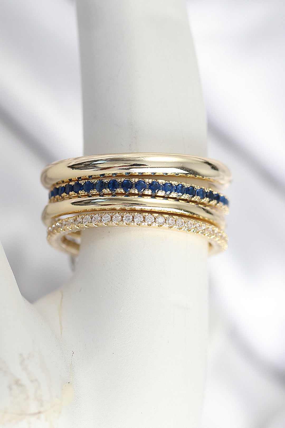 EBJ Gold Color Zircon Stone 4-Piece Women's Ring with Rice - Mugnano di Napoli