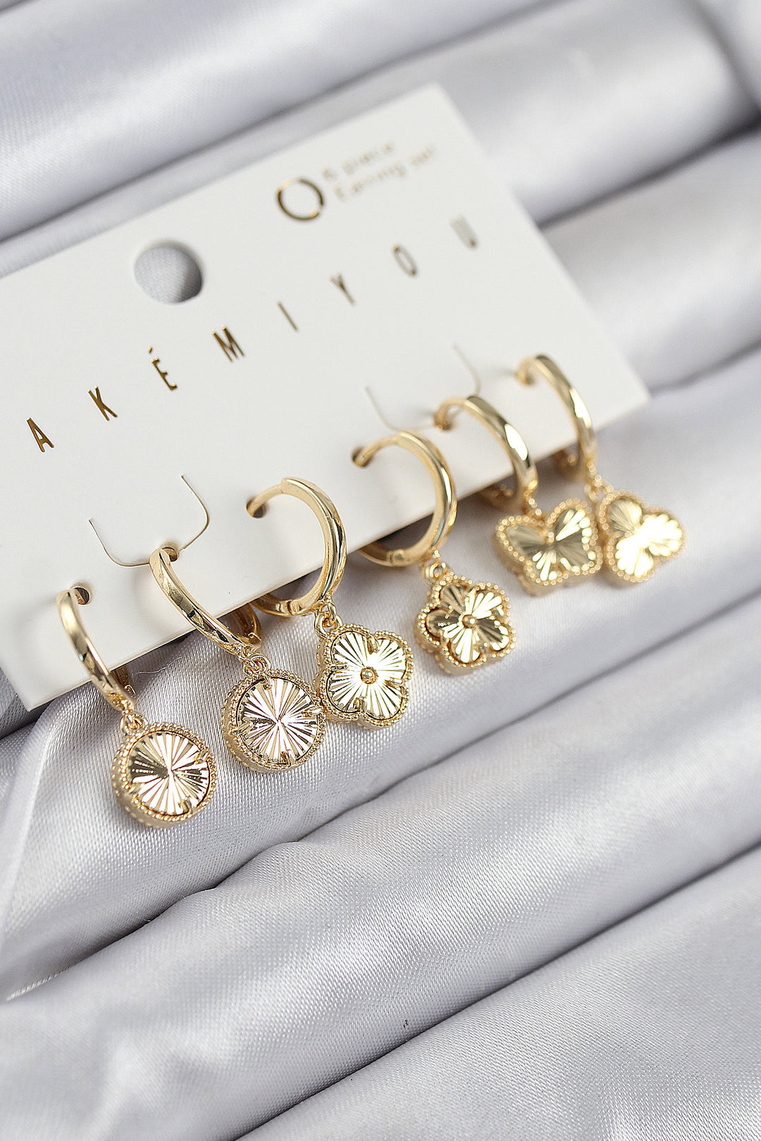 EBJ Rice Zircon Stone Clover Model Gold Color 6-Piece Earring Set - Modugno