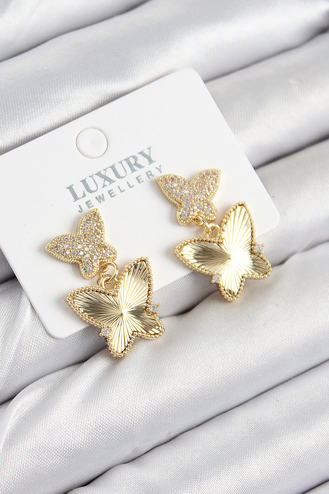 EBJ Rice Zircon Stone Butterfly Model Gold Color Women's Earrings - Ciudad Lerdo