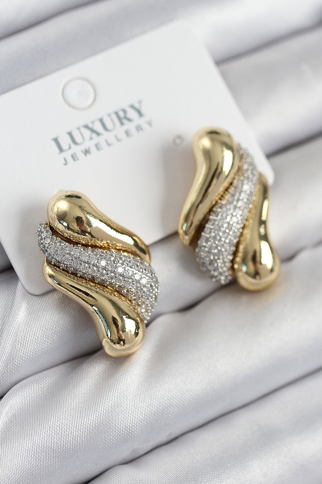 EBJ Rice Zircon Stone Twisted Model Gold Color Women's Earring - San Juan de los Lagos