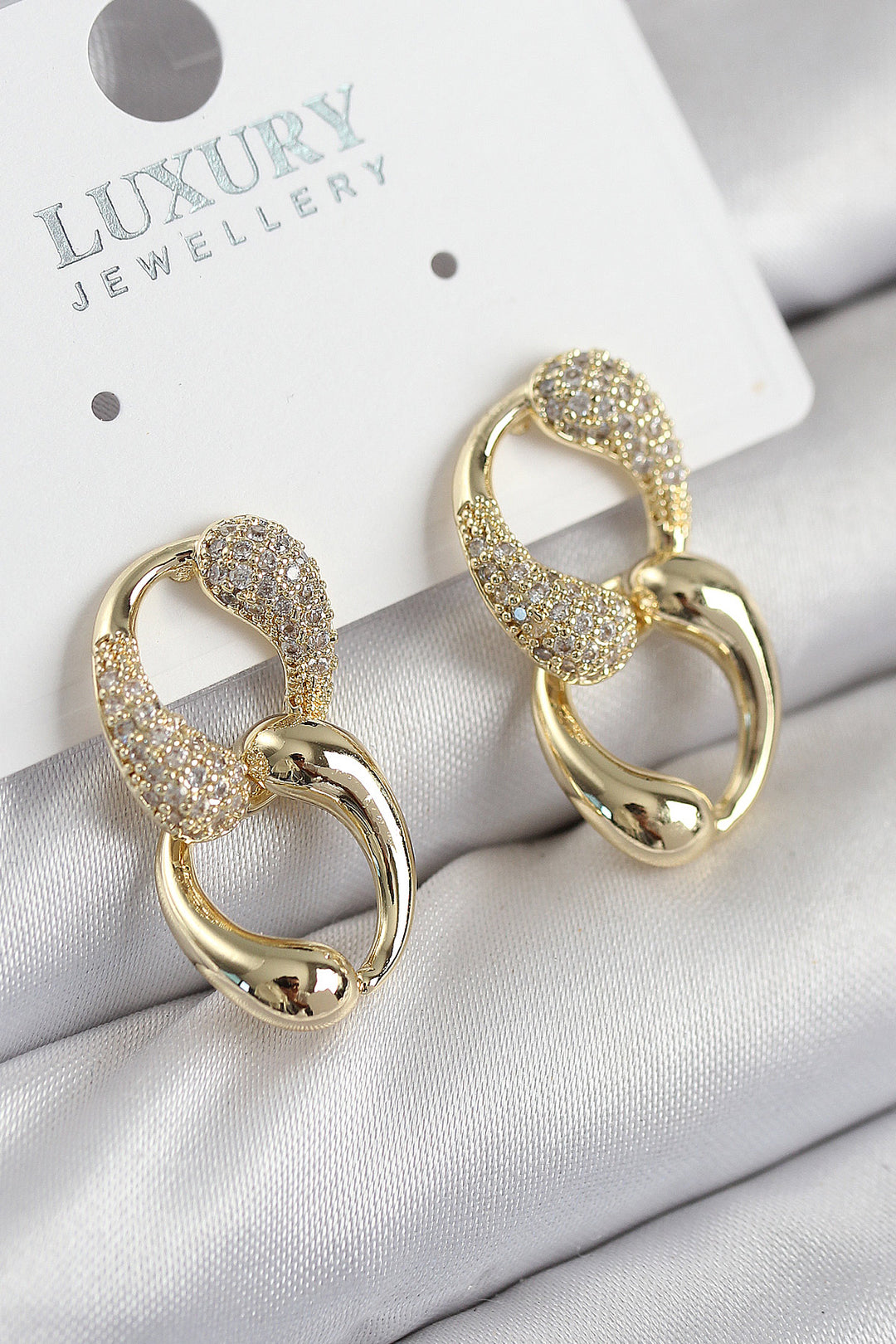 EBJ Rice Zircon Stone Chain Model Gold Color Women's Earring - La Laguna