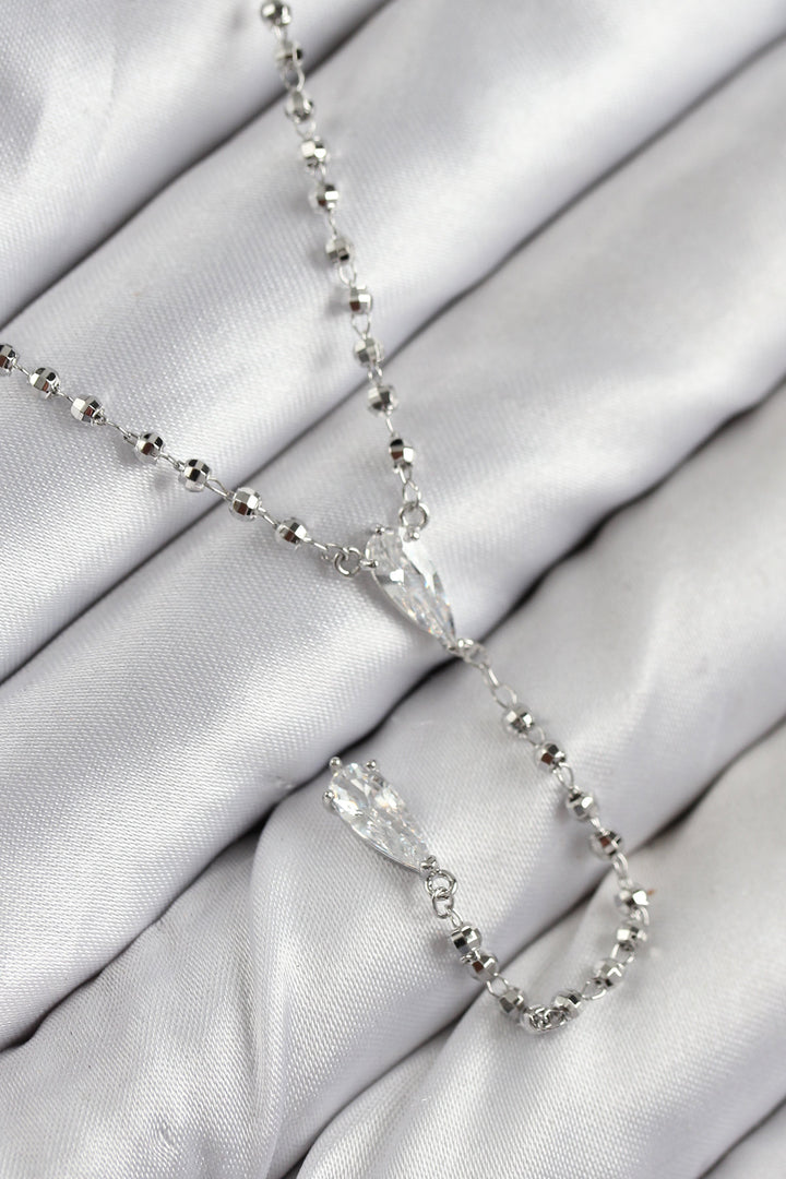 EBJ Rice Zircon Stone Silver Color Women Y Necklace - Walsall