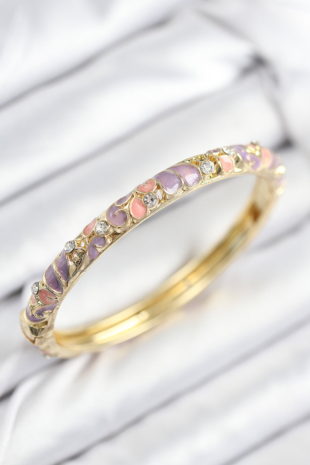 EBJ Gold Bracelet for Women with Pink Purple Flower Motif with Mineli Rice Zircon Stone - Prescott Valley