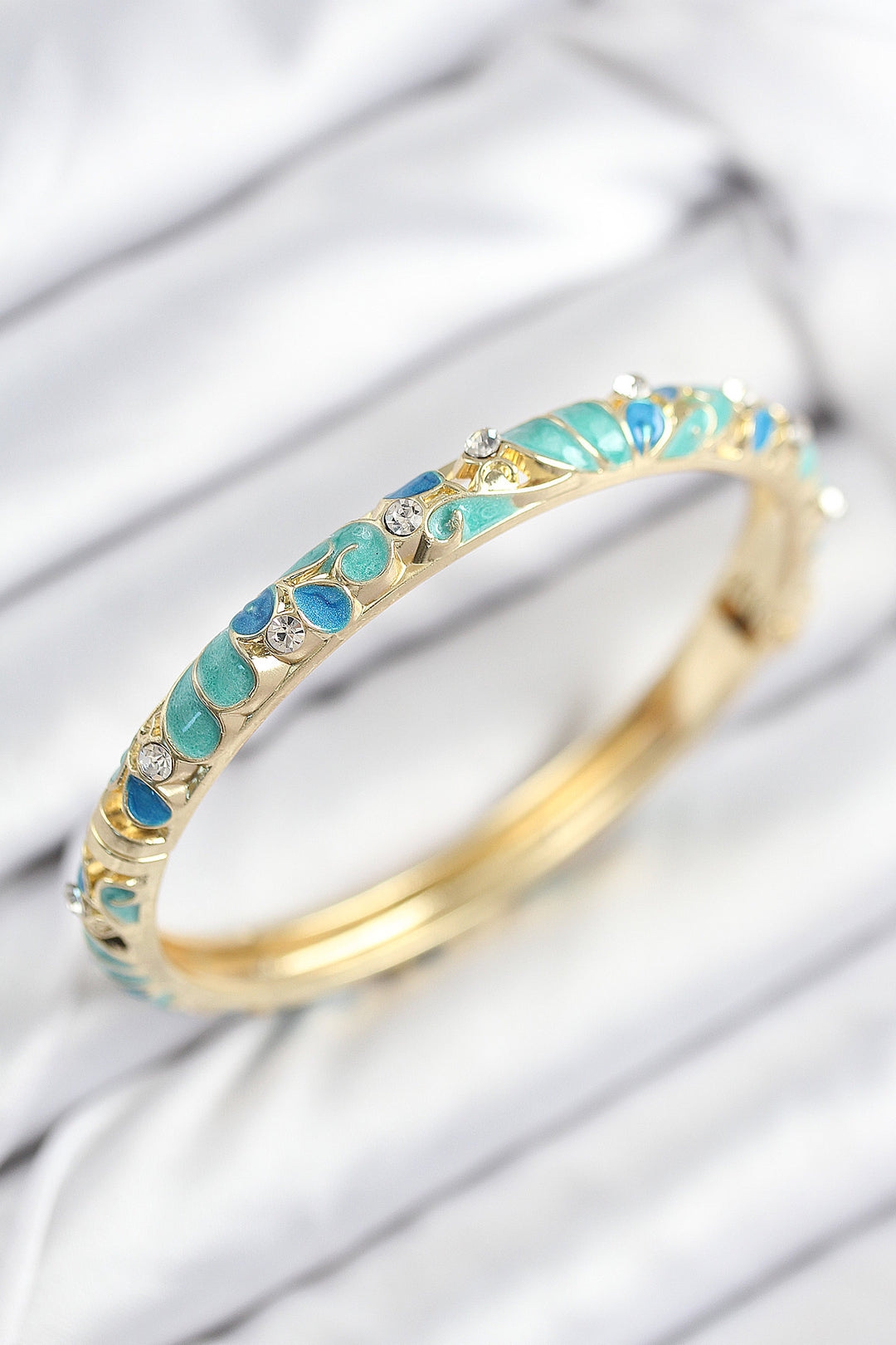 EBJ Mineli Rice Zircon Stone Turquoise Blue Flower Motif Gold Women's Bracelet - High Wycombe