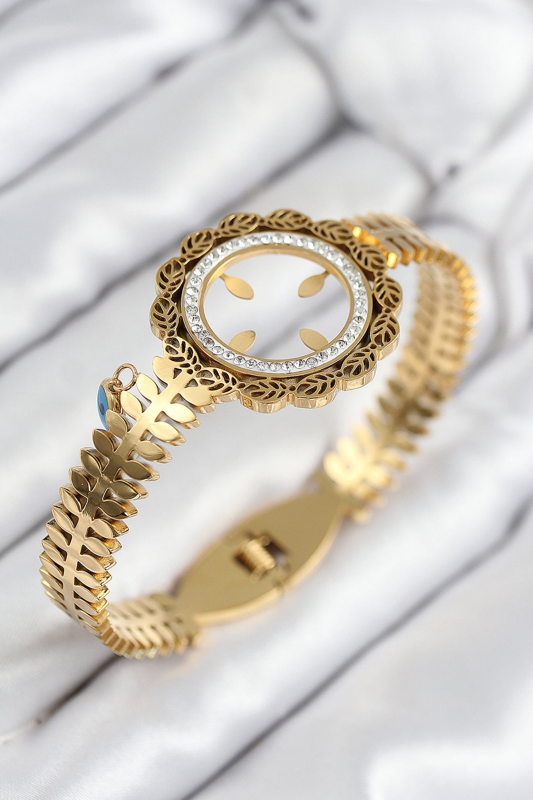EBJ 316L Stainless Steel Quarter Settable Zircon Stone Gold Color Cuff - Florence