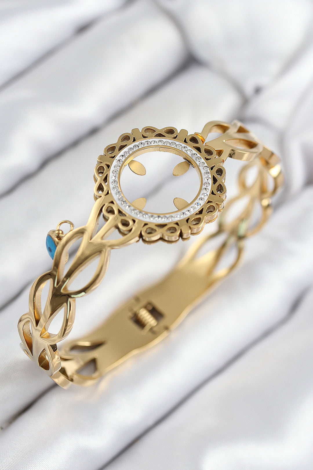 EBJ 316L Stainless Steel Zircon Stone Quarter Attachable Gold Color Cuff - Doetinchem