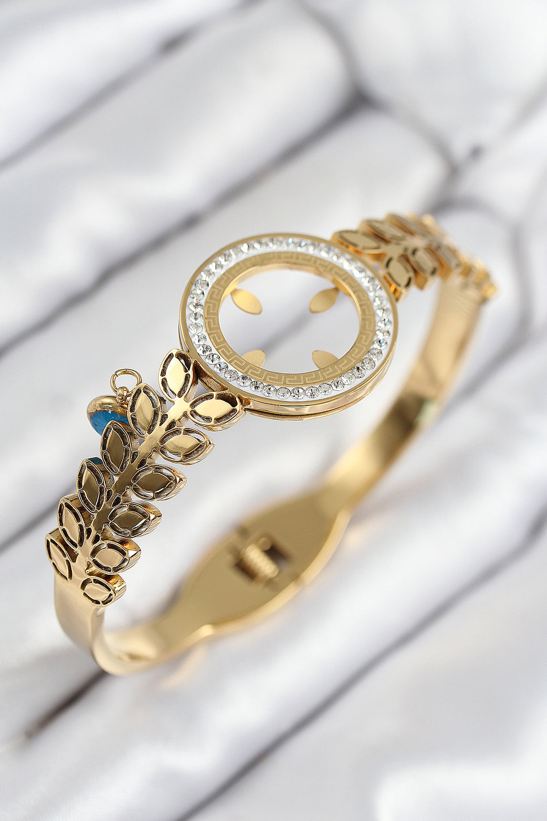 EBJ 316L Stainless Steel Quarter Settable Zircon Stone Gold Color Cuff - Pueblo