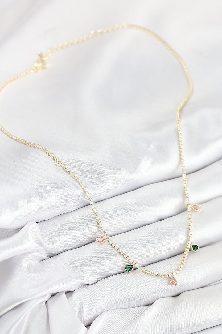EBJ Rice Zircon Stone Waterway Droplet Model Gold Color Women's Necklace - Viareggio