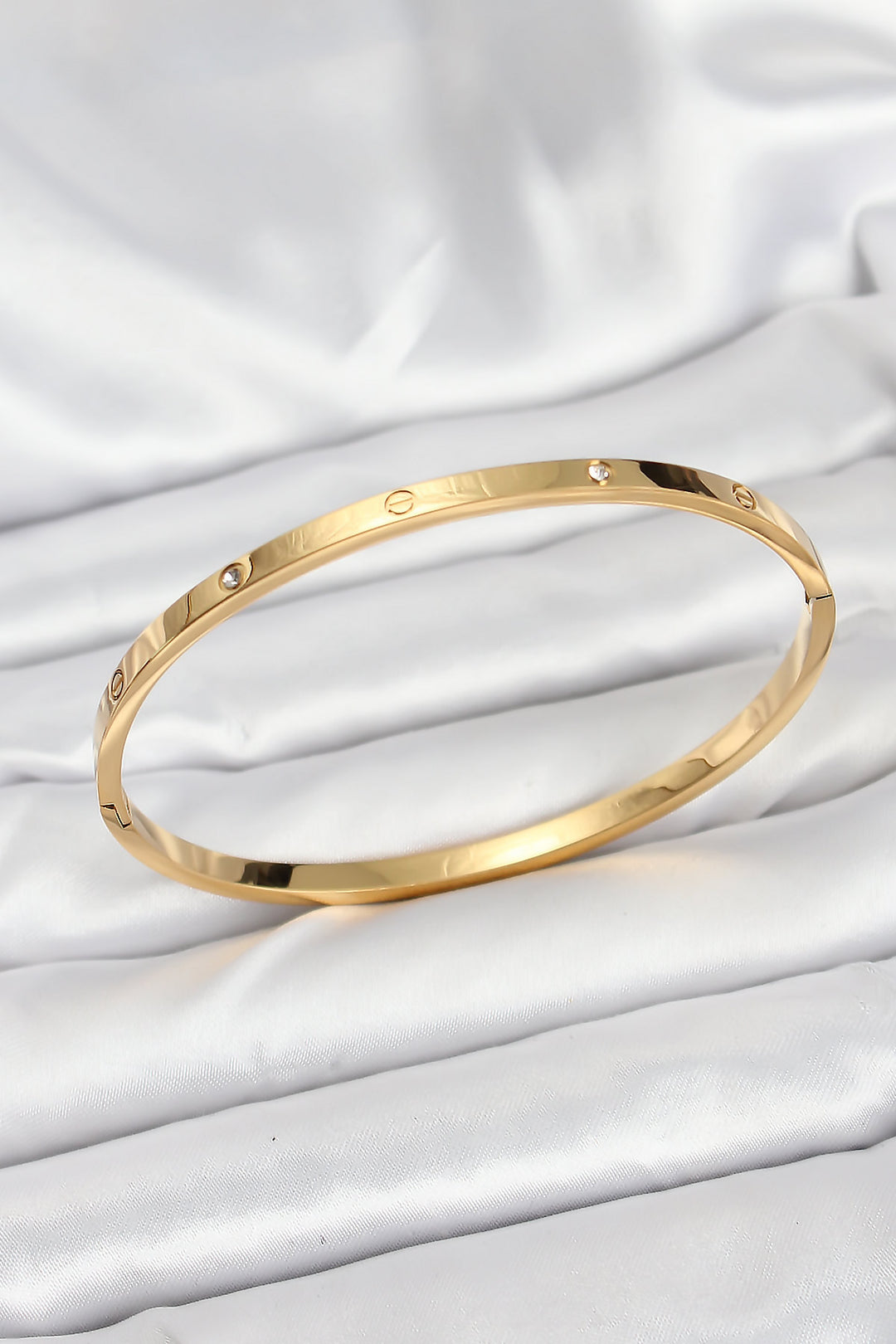 EBJ 316L Steel Gold Color Zircon Stone 65 mm Thin Women's Cuff Bracelet - Manukau City