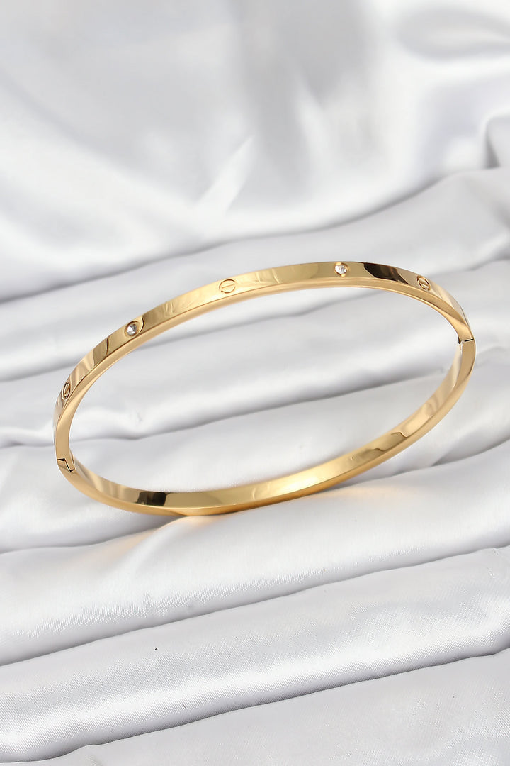 EBJ 316L Steel Gold Color Zircon Stone 65 mm Thin Women's Cuff Bracelet - Manukau City