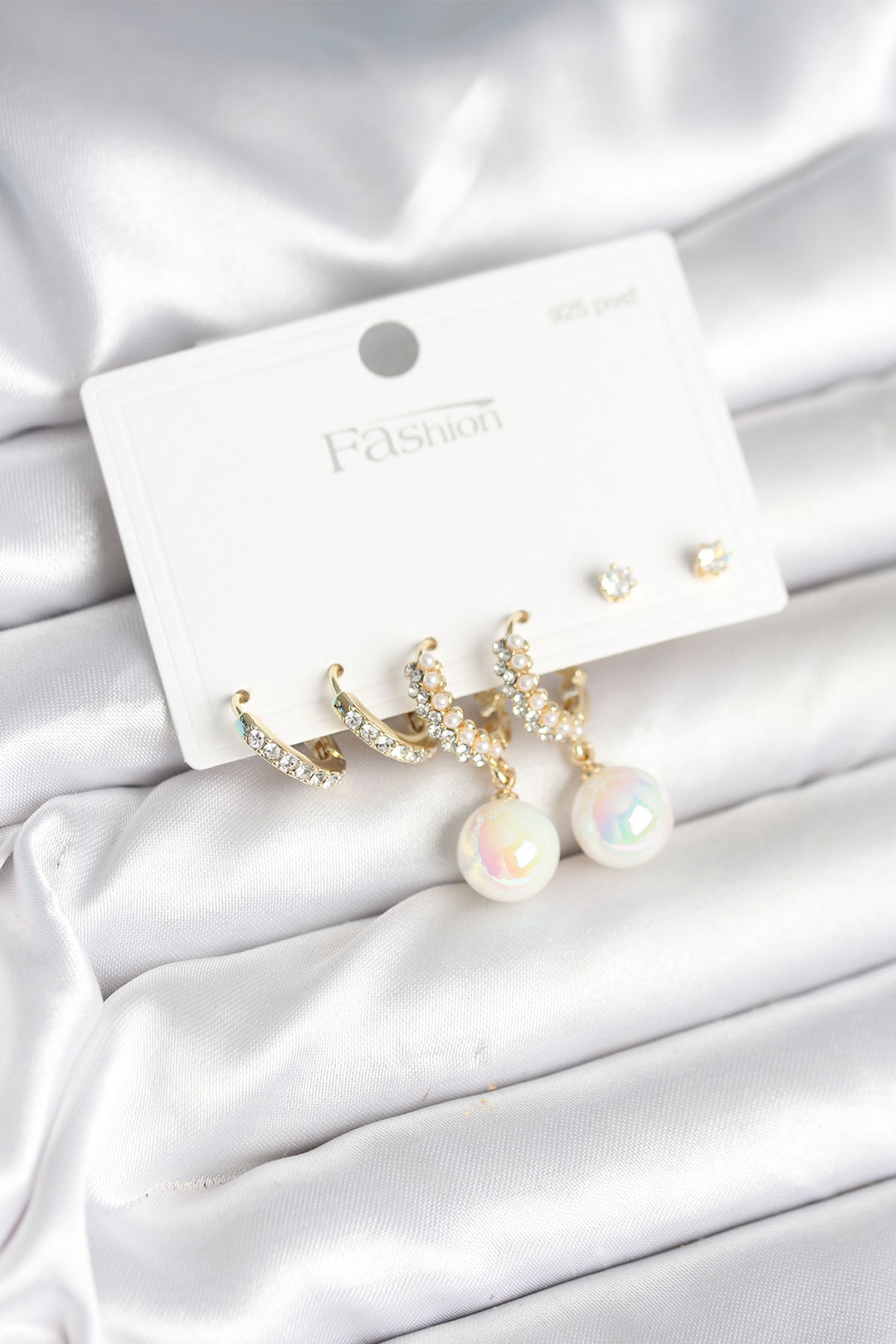 EBJ Rice Gold Color Pearl 925 Sterling Silver Nail Women Earring Set - Valence