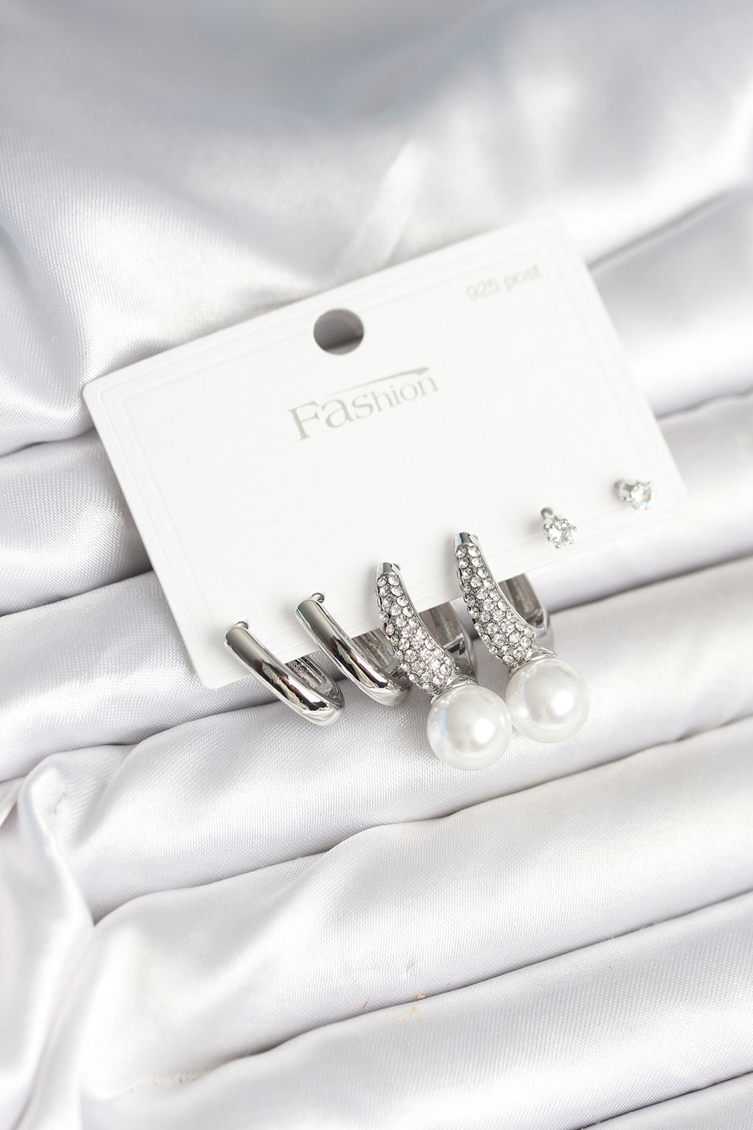 EBJ Rice Silver Color Pearl 925 Sterling Silver Nail Women Earring Set - Hatfield
