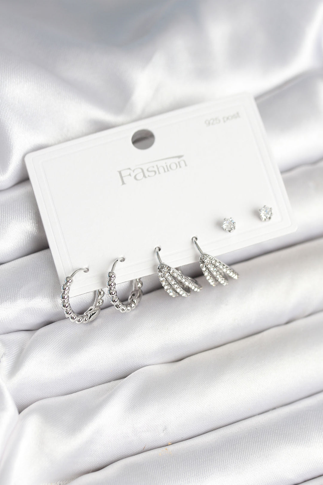 EBJ Rice Silver Color Zircon Stone 925 Silver Stud Women's Earring Set - Níkaia