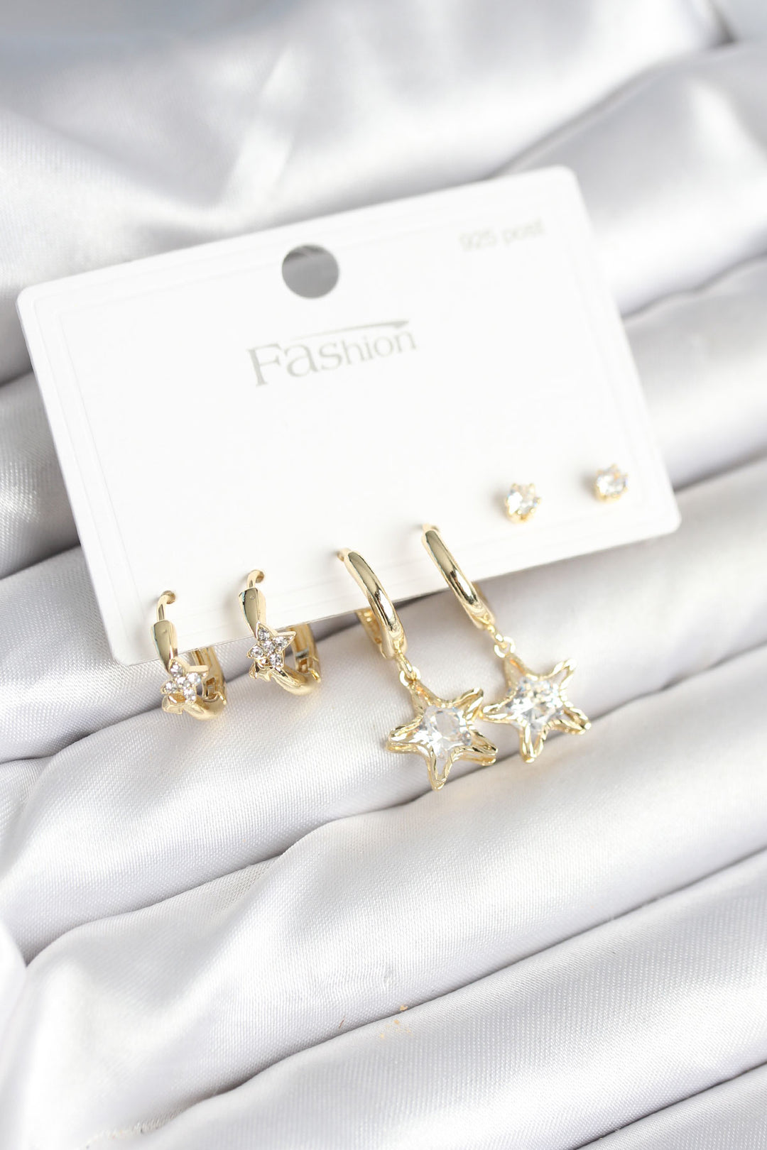 EBJ Rice Gold Color Star Model 925 Silver Studded Women's Earring Set - Seregno