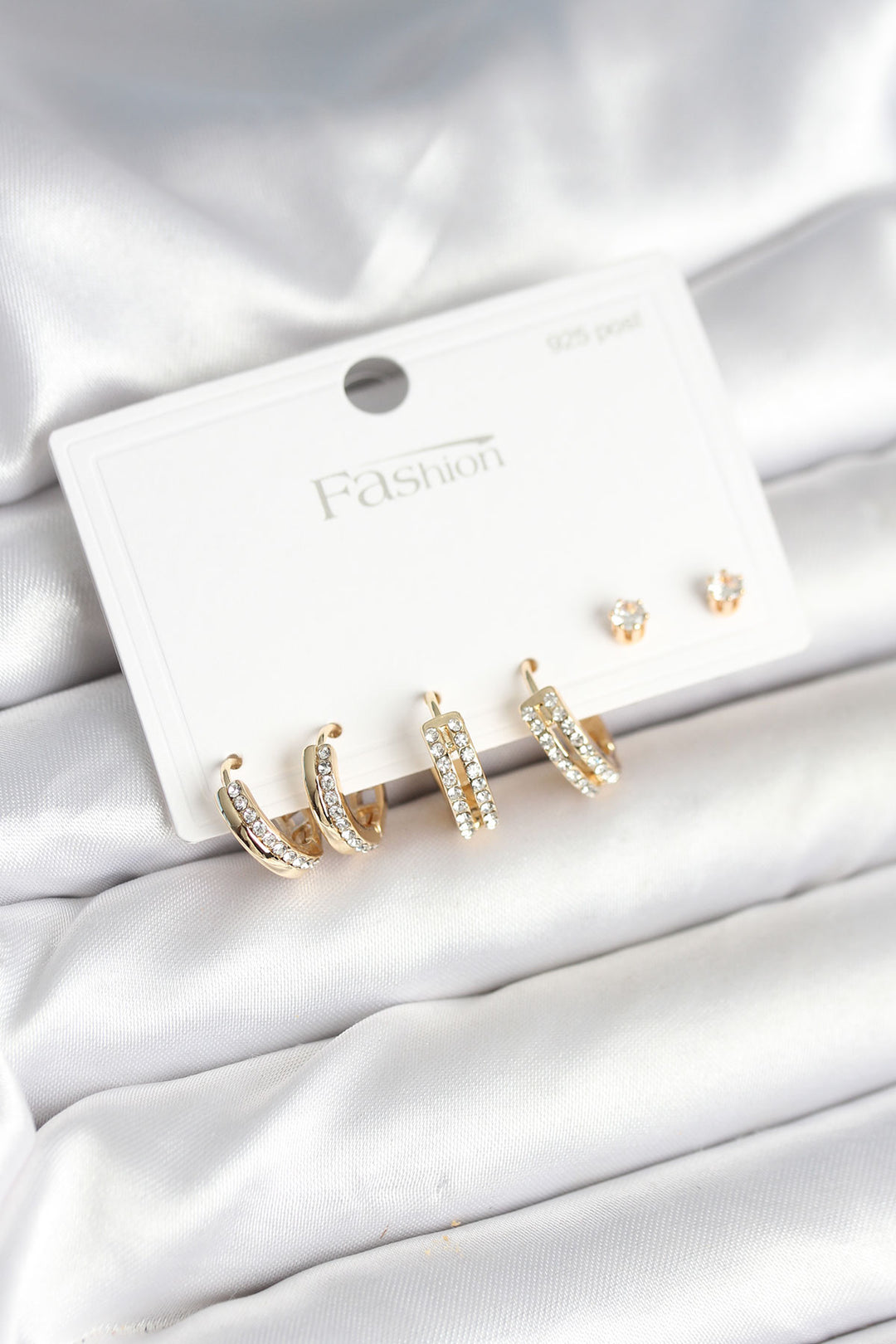 EBJ Rice Gold Color Zircon Stone 925 Silver Stud Women's Earring Set - Cassino