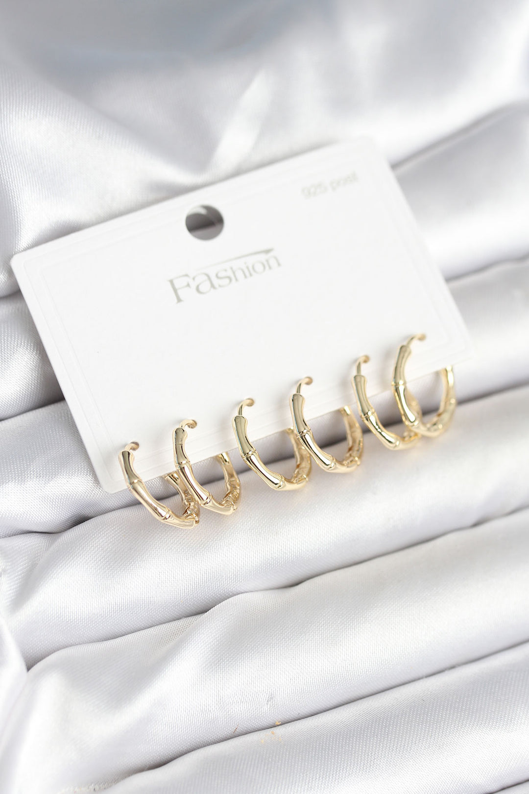 EBJ Rice Gold Color Bone Ring Model 925 Sterling Silver Studded Women's Earring Set - Parkland