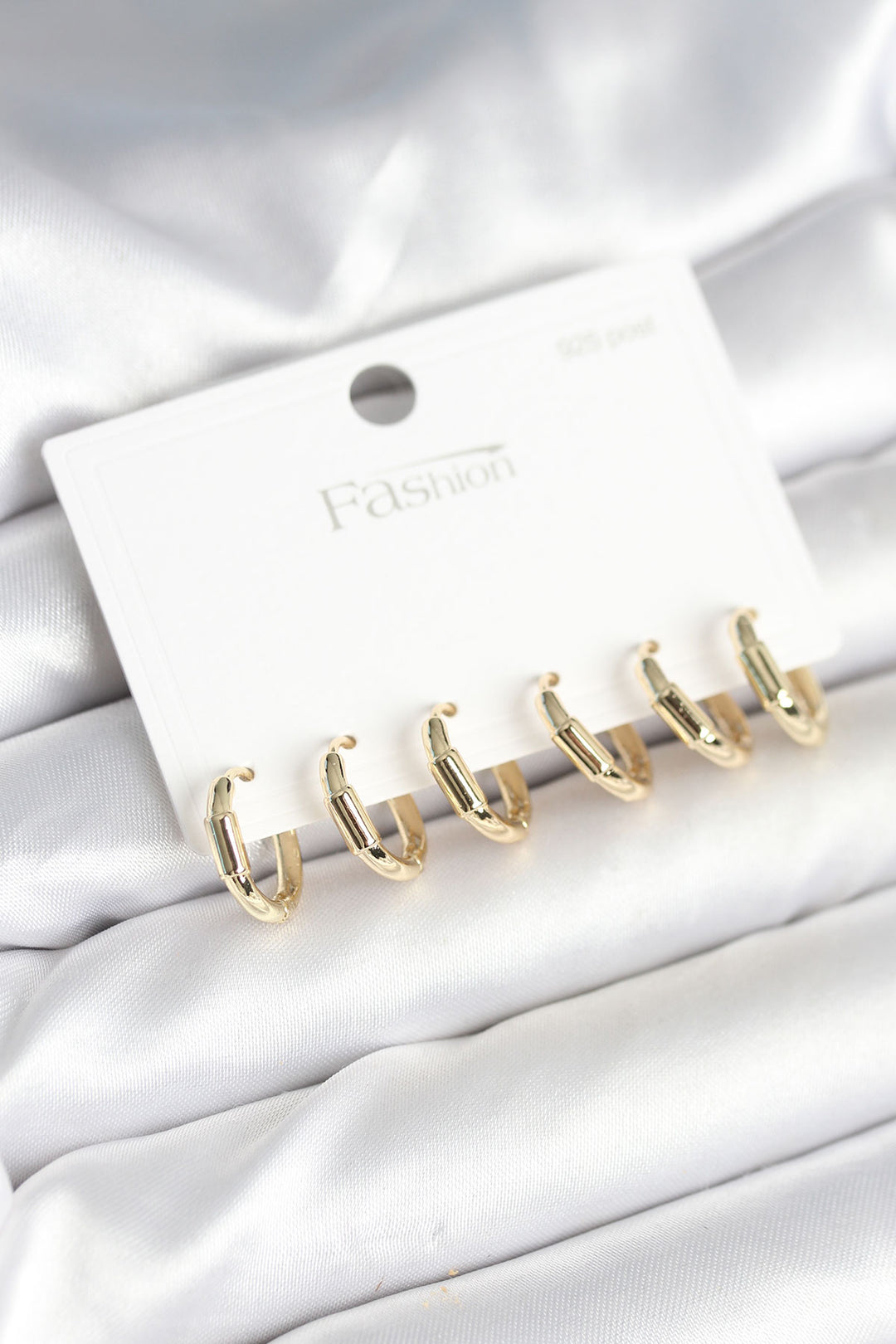 EBJ Gold Color Brass Ring Model 925 Sterling Silver Studded Women's Earring Set - Massy