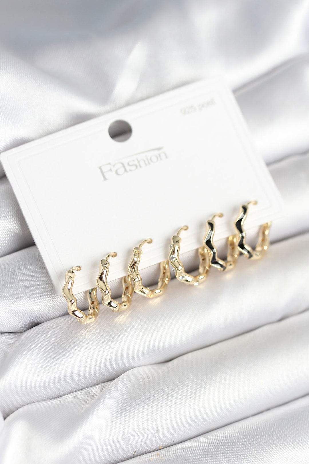 EBJ Gold Color Brass Chevron Pattern 925 Sterling Silver Studded Women's Earring Set - Cuauhtémoc