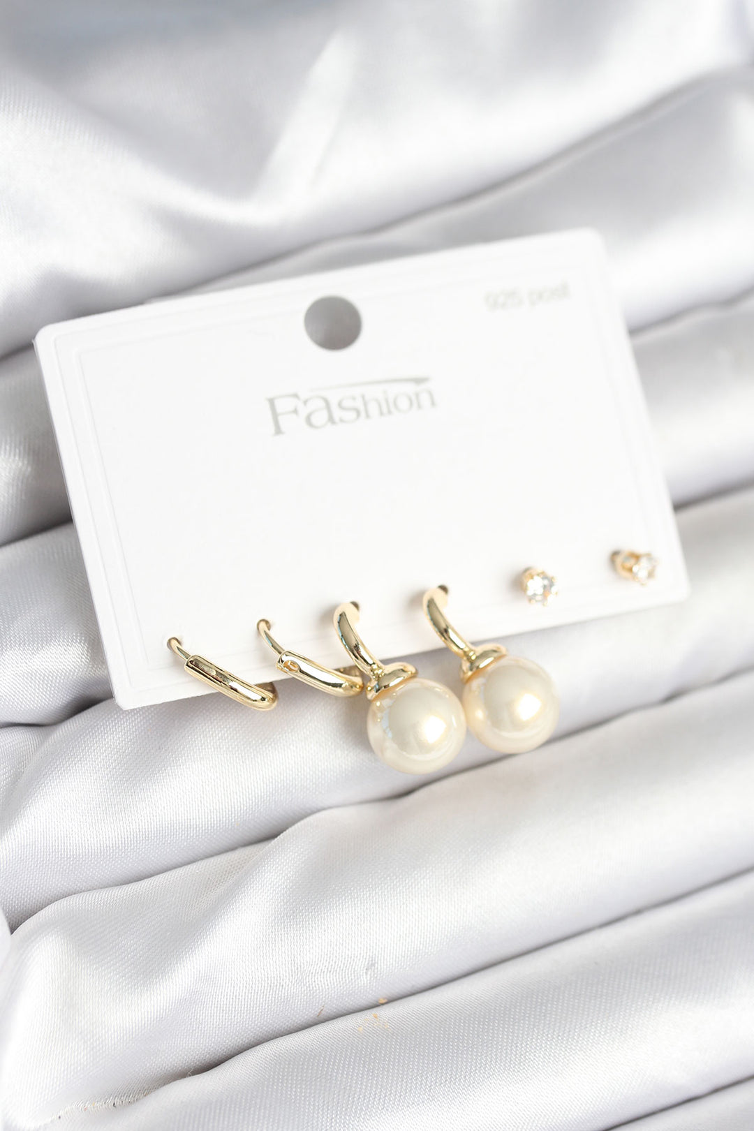 EBJ Gold Color Brass 925 Sterling Silver Studded Women's Earring Set - Amadora