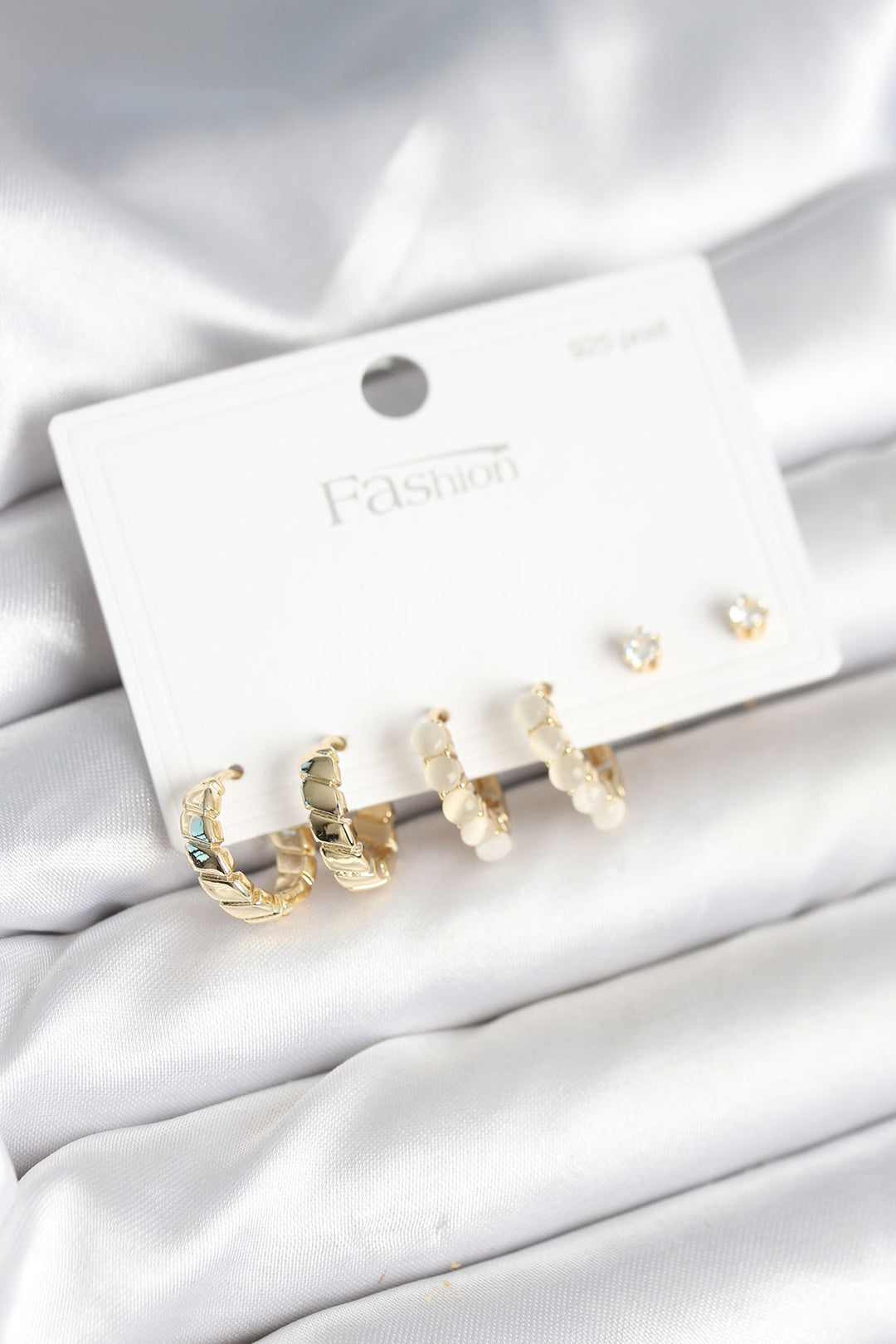 EBJ Gold Color Brass Ring 925 Sterling Silver Studded Women Earring Set - Washington