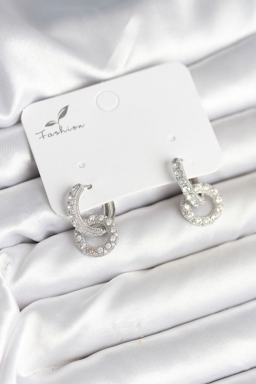 EBJ Silver Color Brass Earrings with Zircon Stone Ring Model for Women - Baton Rouge