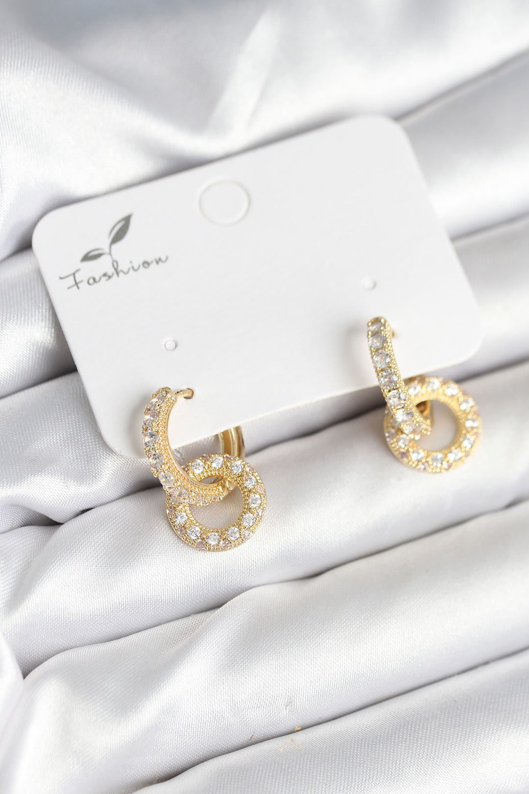 EBJ Gold Color Brass Zircon Stone Hoop Model Women's Earring - Barcellona-Pozzo di Gotto