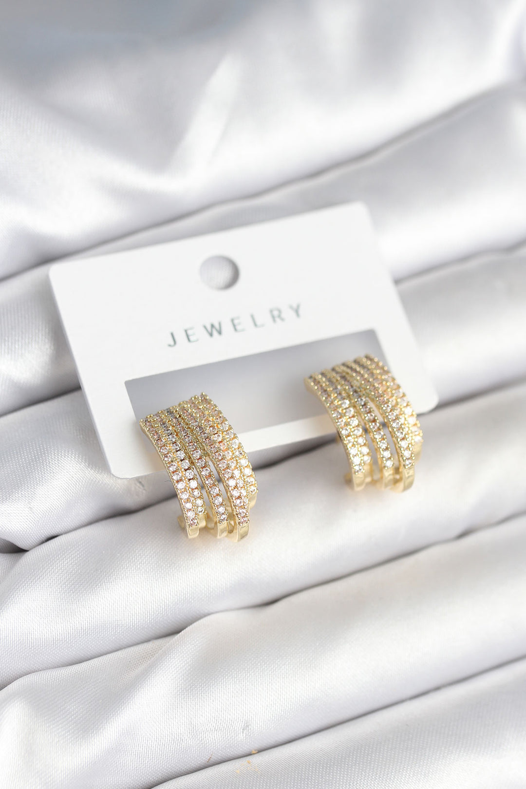 EBJ Zircon Stone Striped Model Gold Color Brass Women's Earrings - St. Thomas