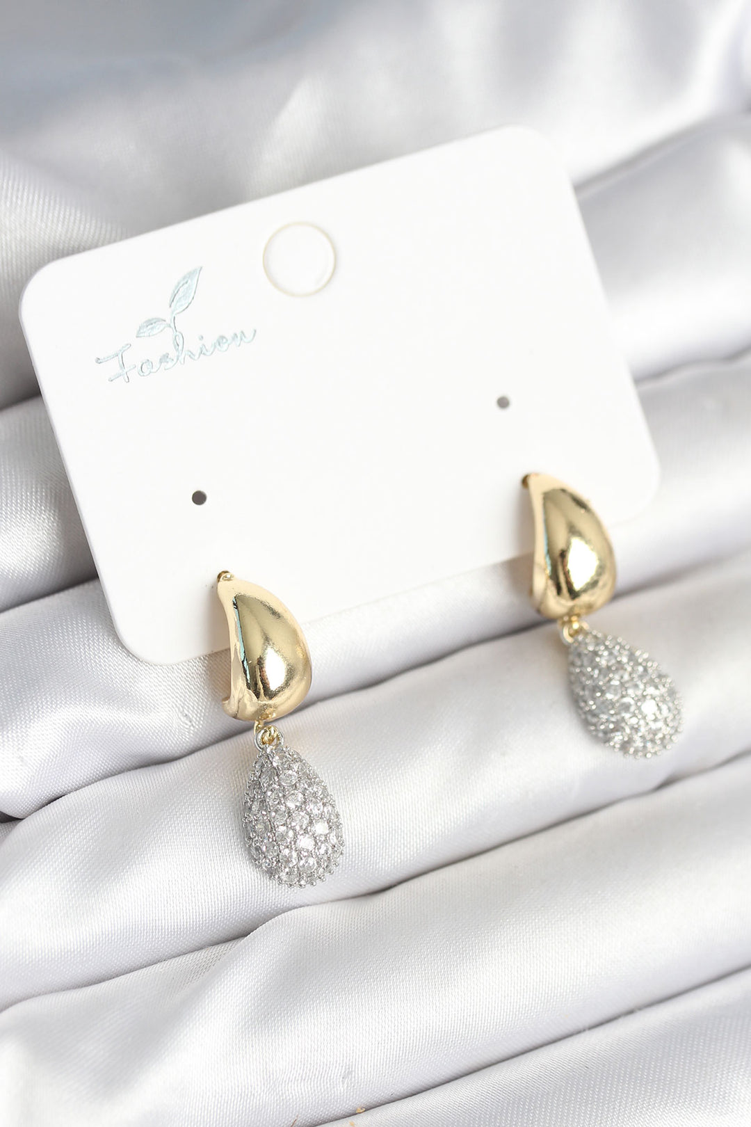 EBJ Gold Color Drop Earrings with Zircon Stone for Women - Rugby