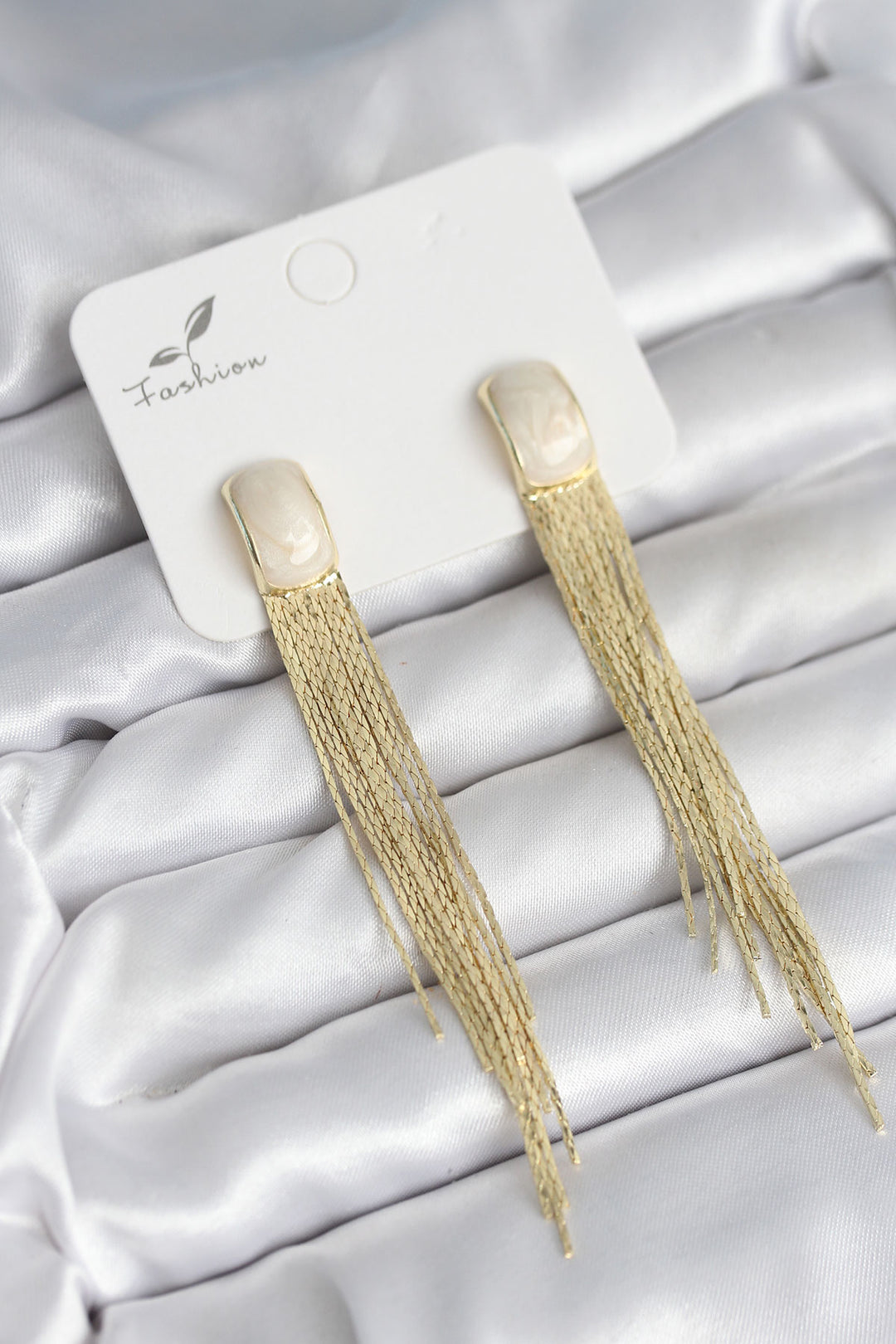 EBJ Dangling White Enamel Gold Color Women's Earrings - Lipjan