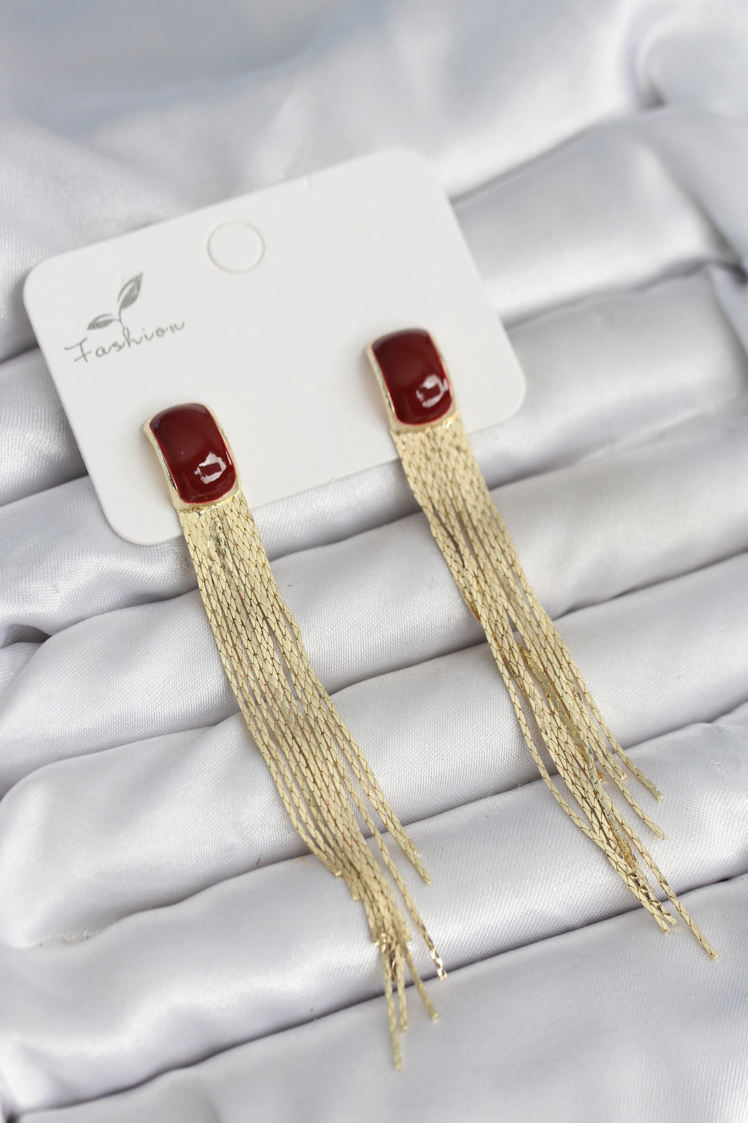 EBJ Dangling Burgundy Enamel Gold Color Women's Earrings - Lancaster