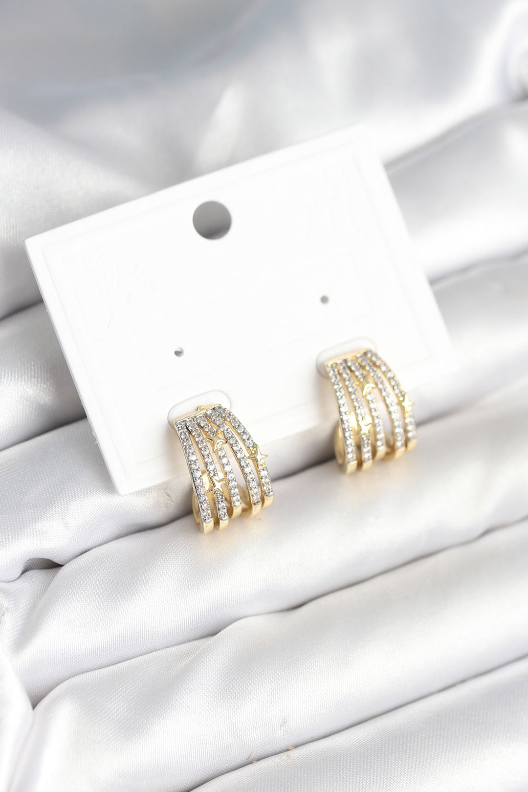 EBJ Ribbed Model Brass Earrings with Zircon Stone for Women - Crewe