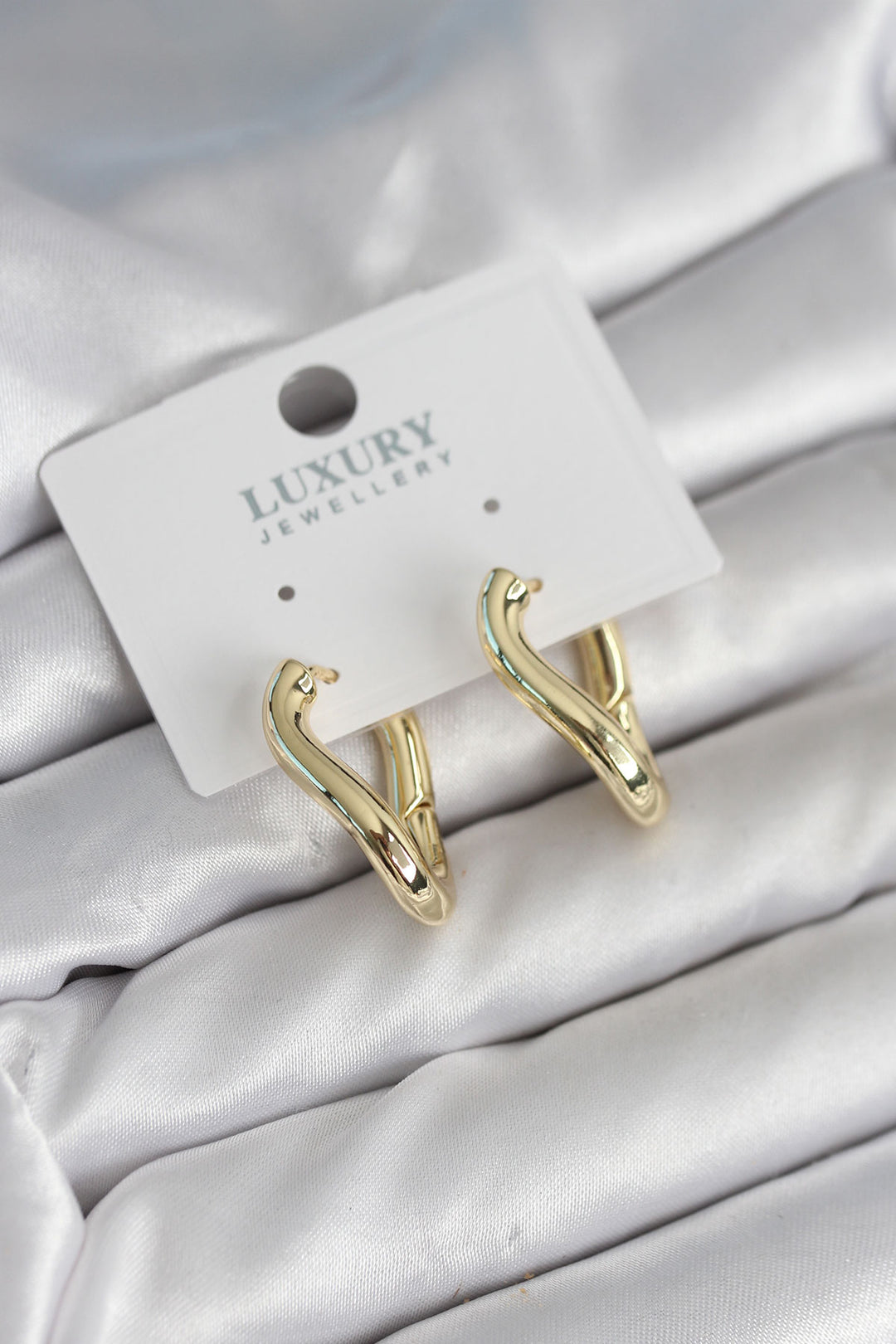 EBJ Gold Color Slanted Ring Model Brass Women's Earring - Maidenhead