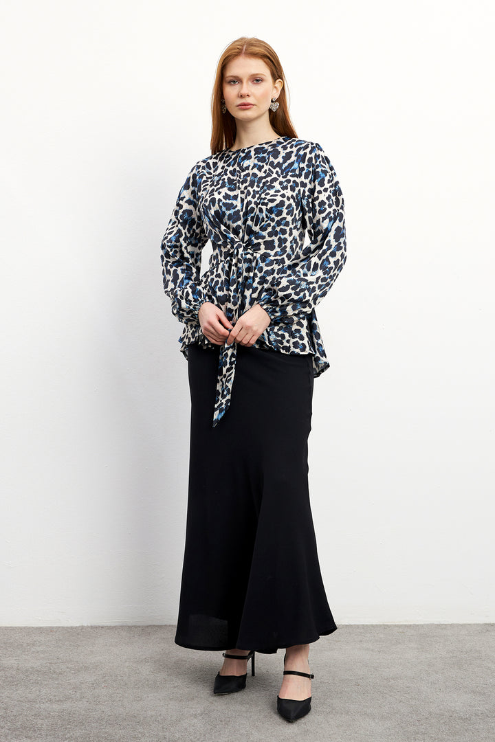 ZRF Women Leopard Print Blouse Skirt Set - Indigo - Gainesville