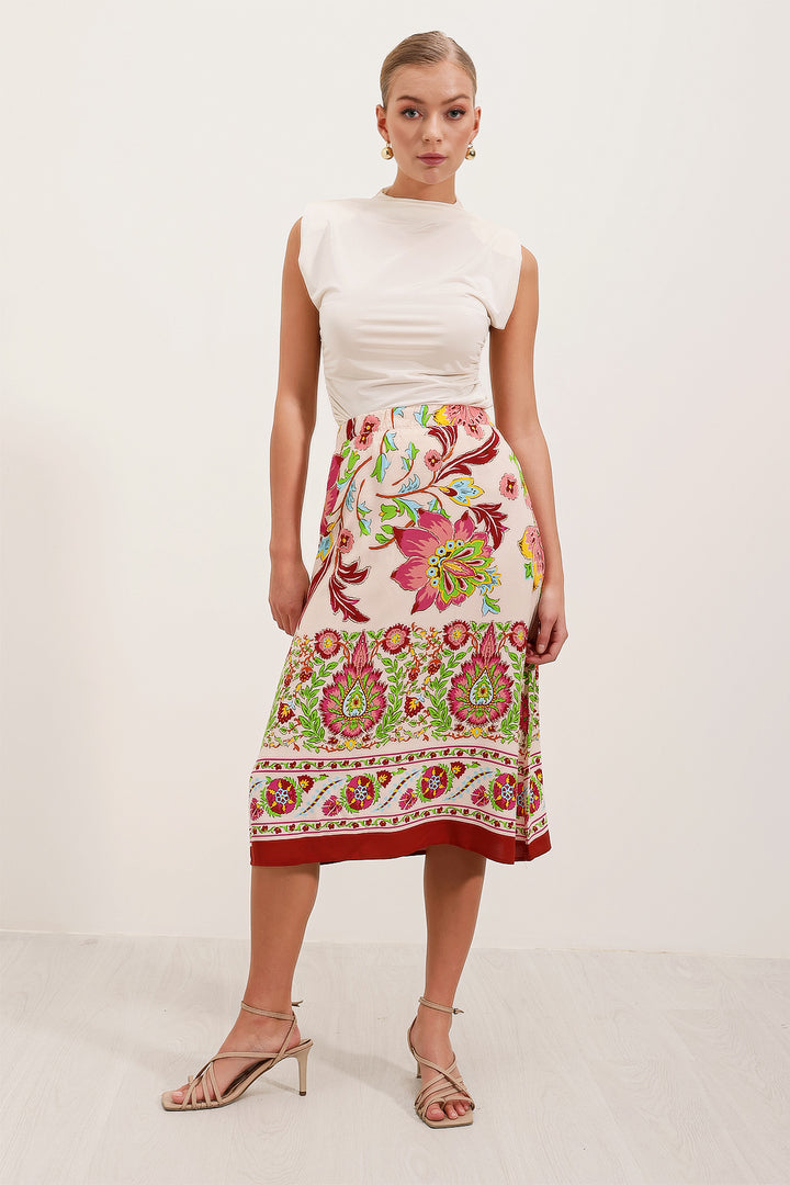 BGD Women Patterned Midi Skirt - Burgundy - Avondale