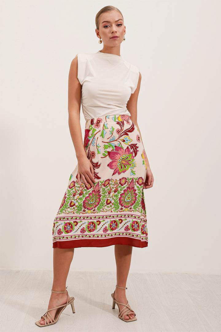 BGD Women Patterned Midi Skirt - Burgundy - Avondale