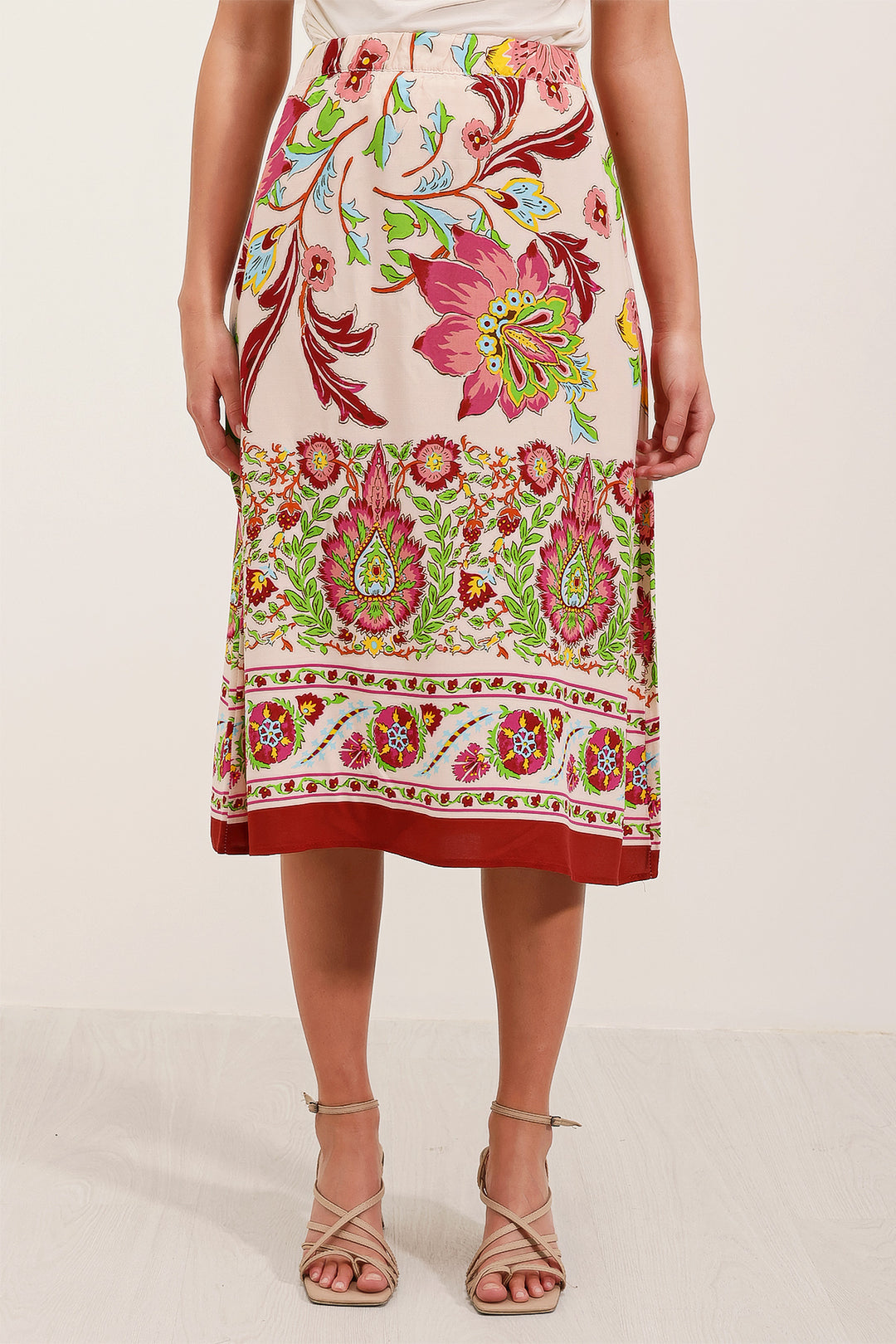 BGD Women Patterned Midi Skirt - Burgundy - Avondale