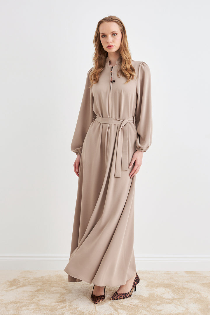 ZRF Women Belted Abaya - Beige - Las Cruces