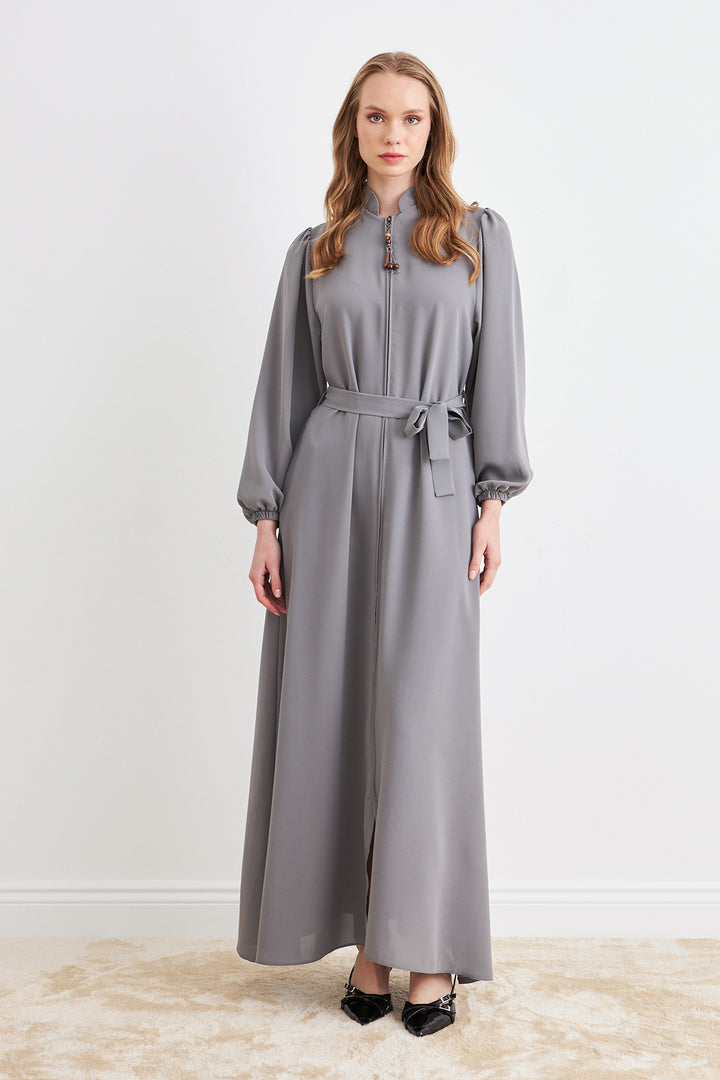 ZRF Women Belted Abaya - Gray - South Brunswick