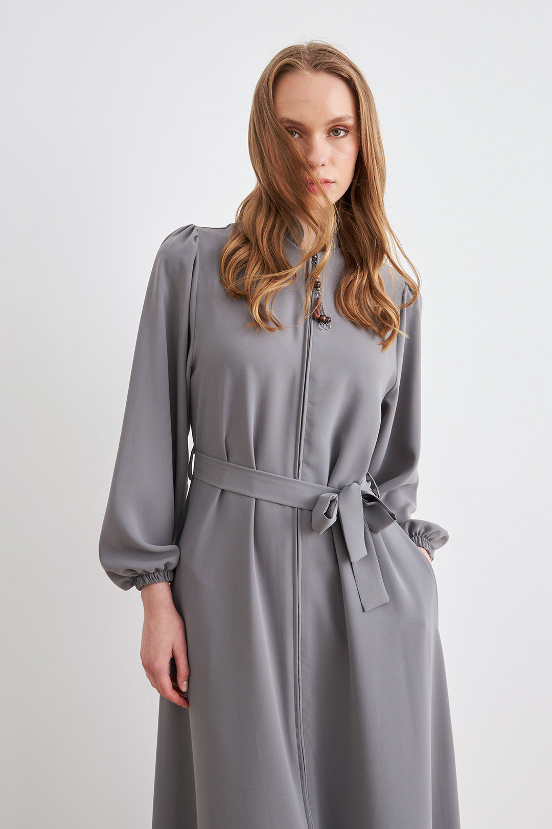 ZRF Women Belted Abaya - Gray - South Brunswick