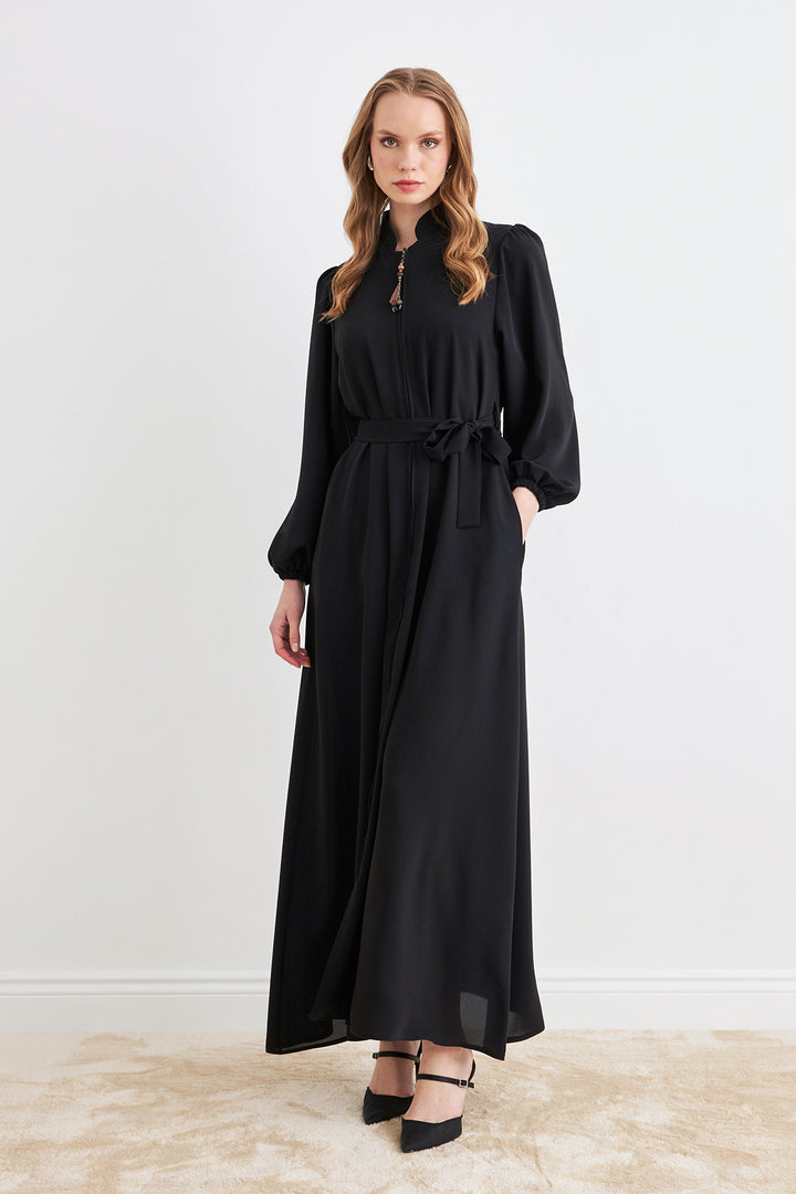 ZRF Women Belted Abaya - Black - West Orange