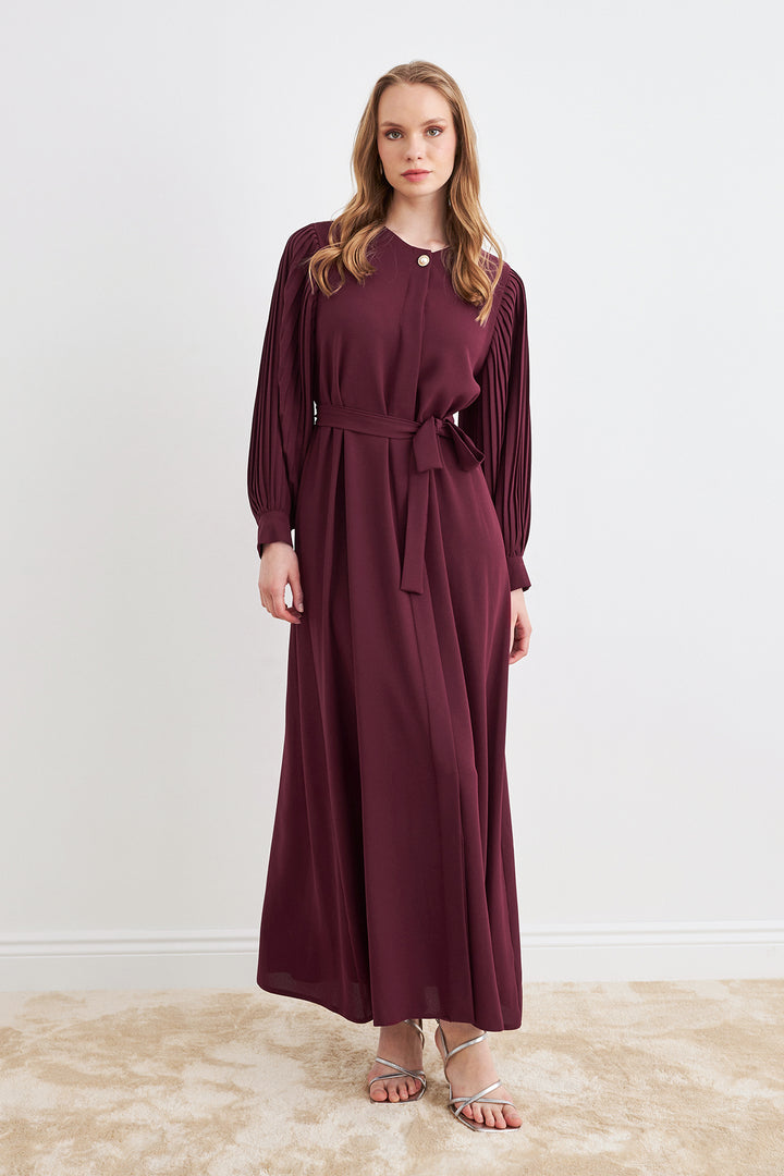 ZRF Women Sleeves Puffy Abaya - Burgundy - Santurce-Antiguo