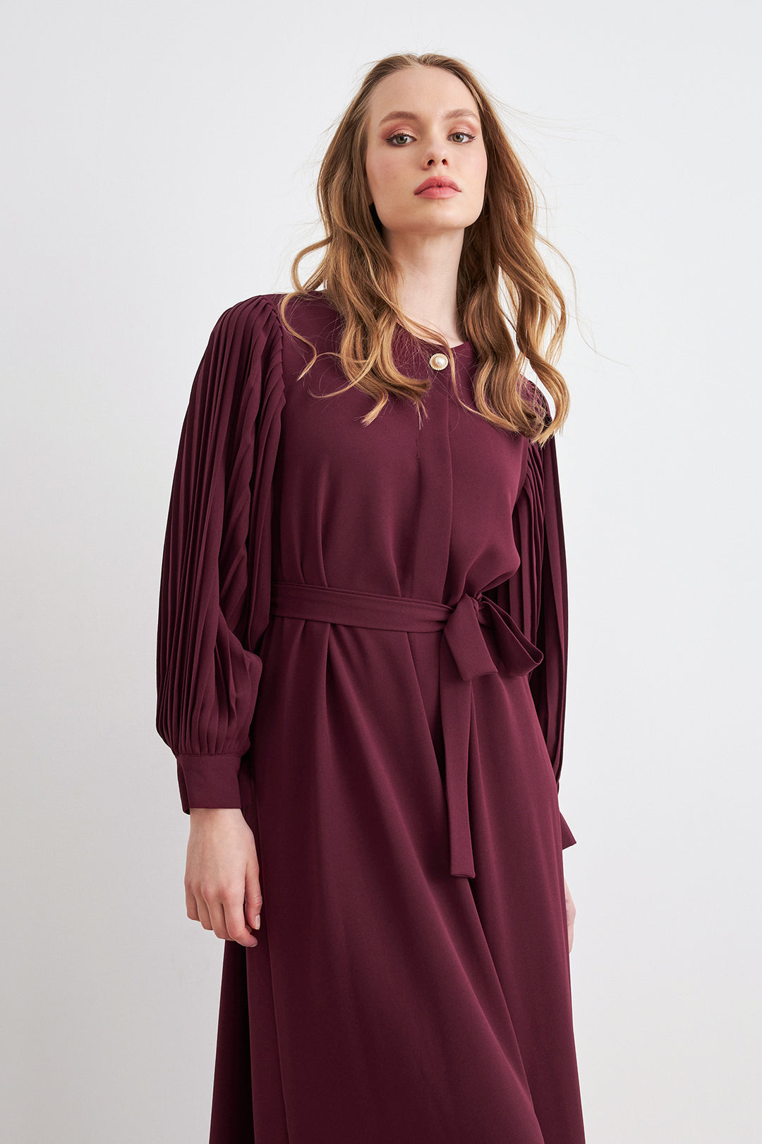 ZRF Women Sleeves Puffy Abaya - Burgundy - Santurce-Antiguo