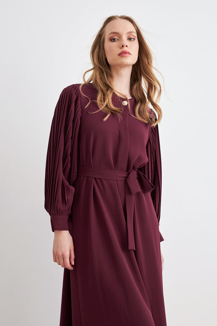 ZRF Women Sleeves Puffy Abaya - Burgundy - Santurce-Antiguo