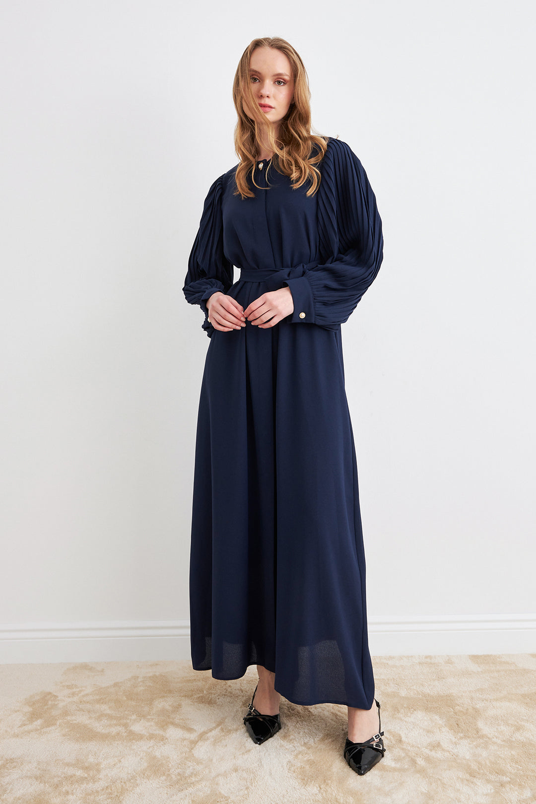 ZRF Women Sleeves Puffed Abaya - Navy Blue - Milan